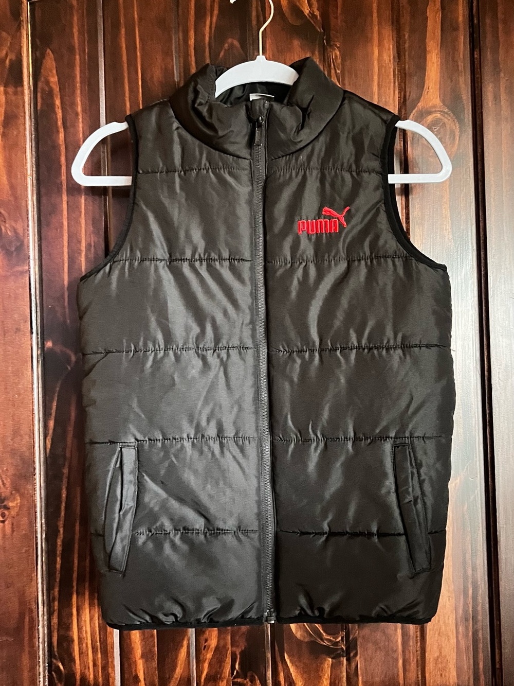 Puma Black Puffer Vest with Red Logo - Kids